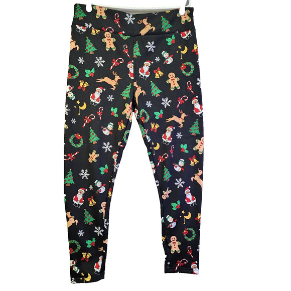 NWT NOBO Leggings JRs XXXL 21 Christmas Print High Waist Faux Fur Lined Black - Picture 3 of 10